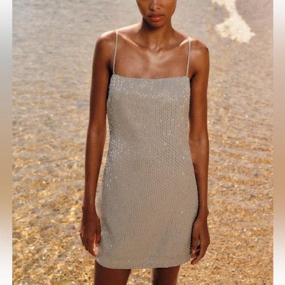 Zara Dresses & Skirts - Zara NWT Silver Beaded Mini Dress